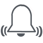 Stilisiertes Bild einer Alarmglocke in dunkelgrau. Die Tonabgabe wird durch jeweils zwei gebogene Linien links und rechts der Glocke symbolisiert.